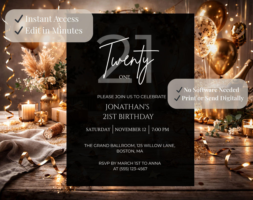 Elegant 21st Birthday Invitation