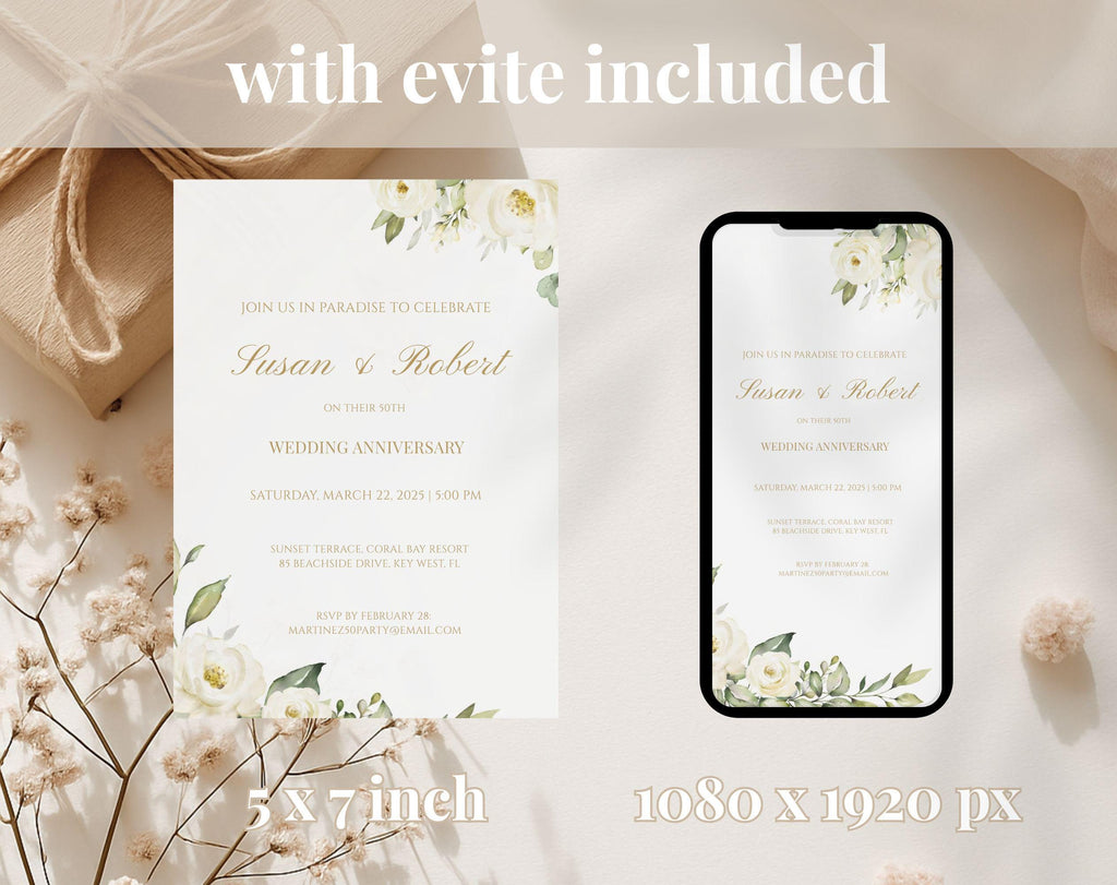 White Gold Floral 50th Wedding Anniversary