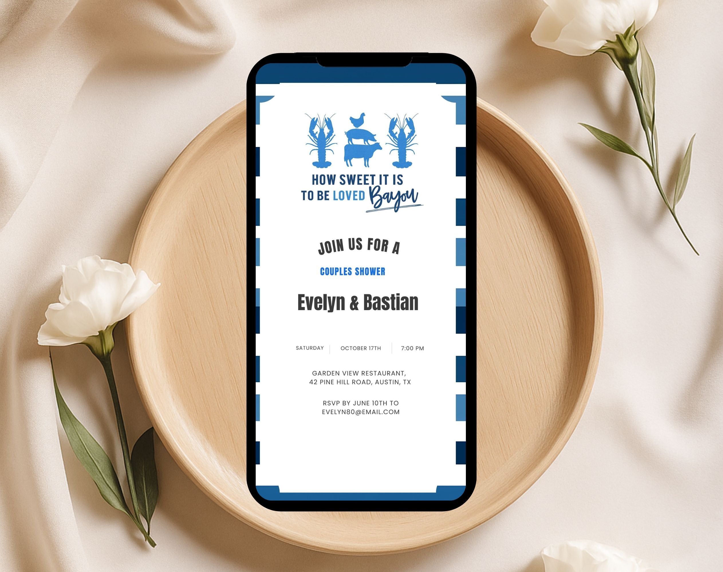 Blue and White Bayou Couples Shower Invitation
