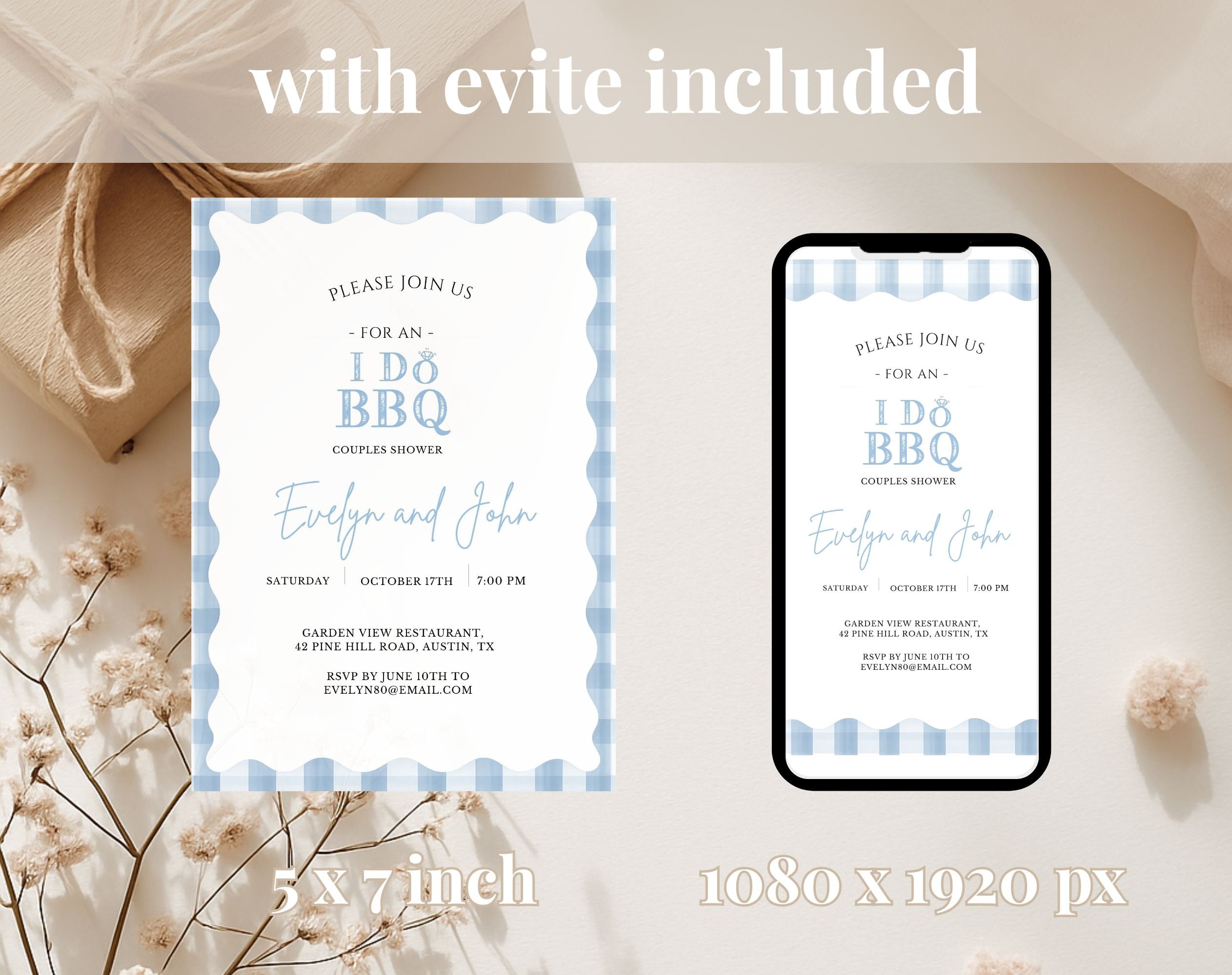 Blue and White I Do BBQ Invitation