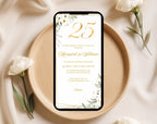 White Gold Floral 25th Wedding Anniversary Invitation