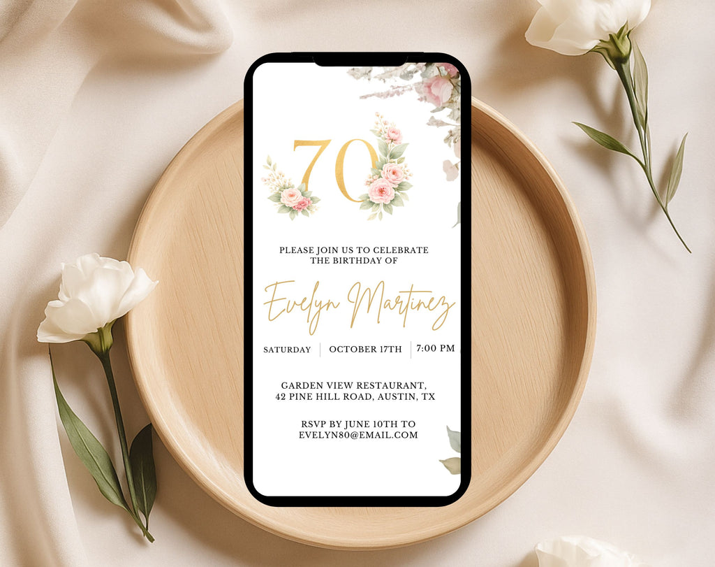 Elegant Floral 70th Birthday Invitation