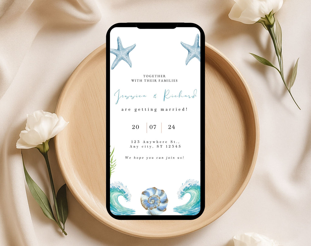 Coastal Beach Wedding Invitation Template