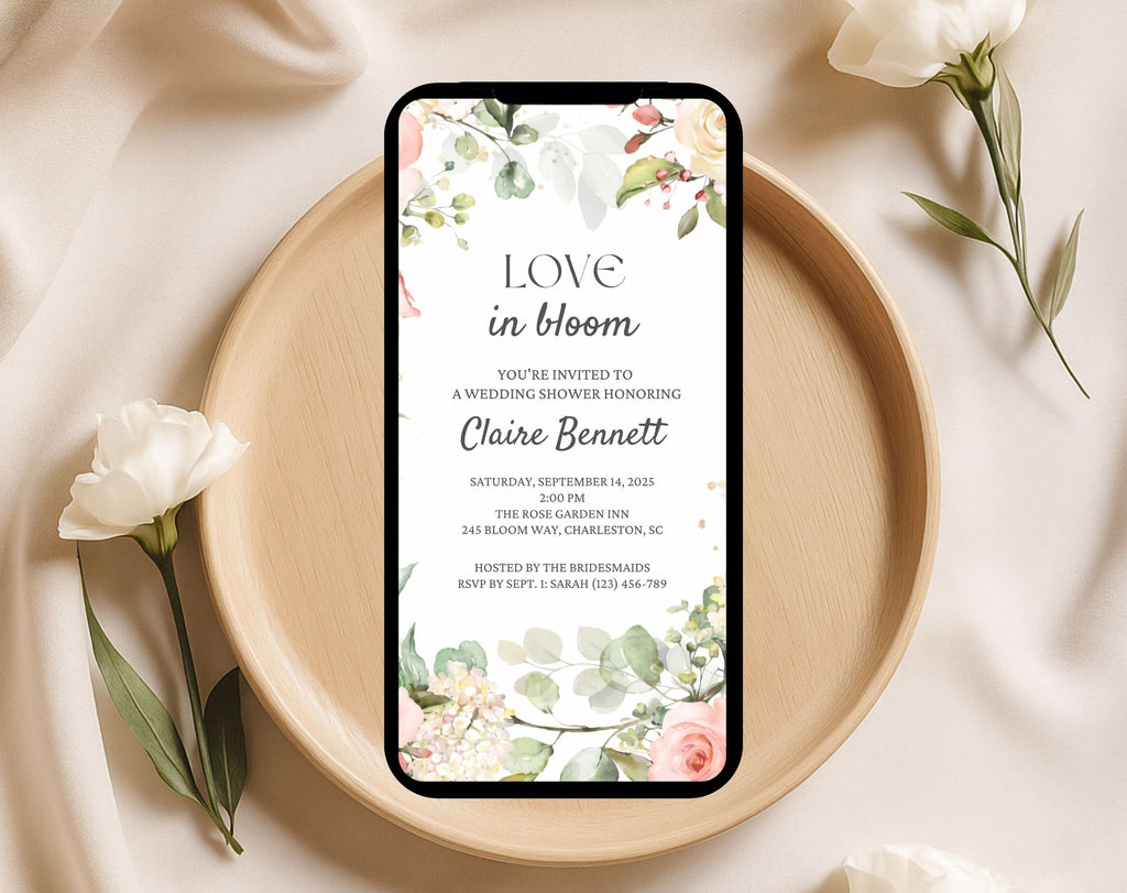 Peach and Green Floral Bridal Shower Invitation