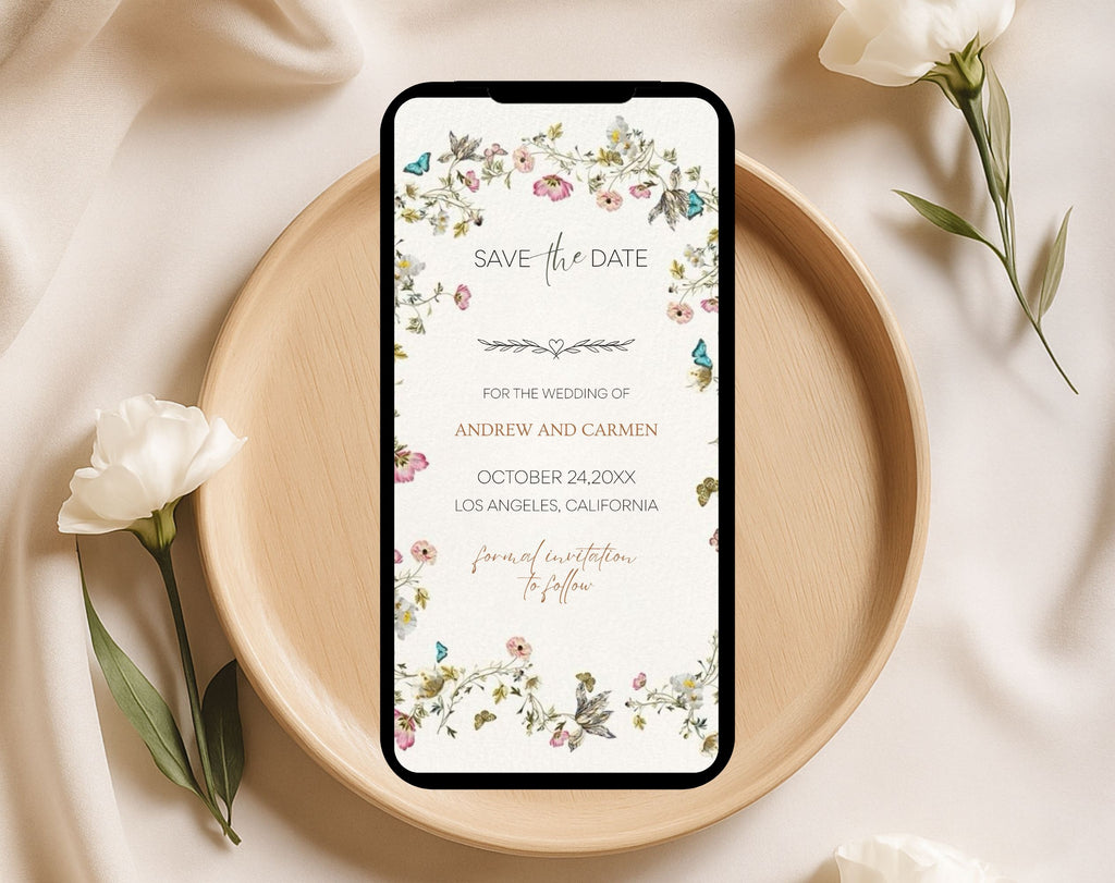 Beige Floral save the date Wedding Invitation