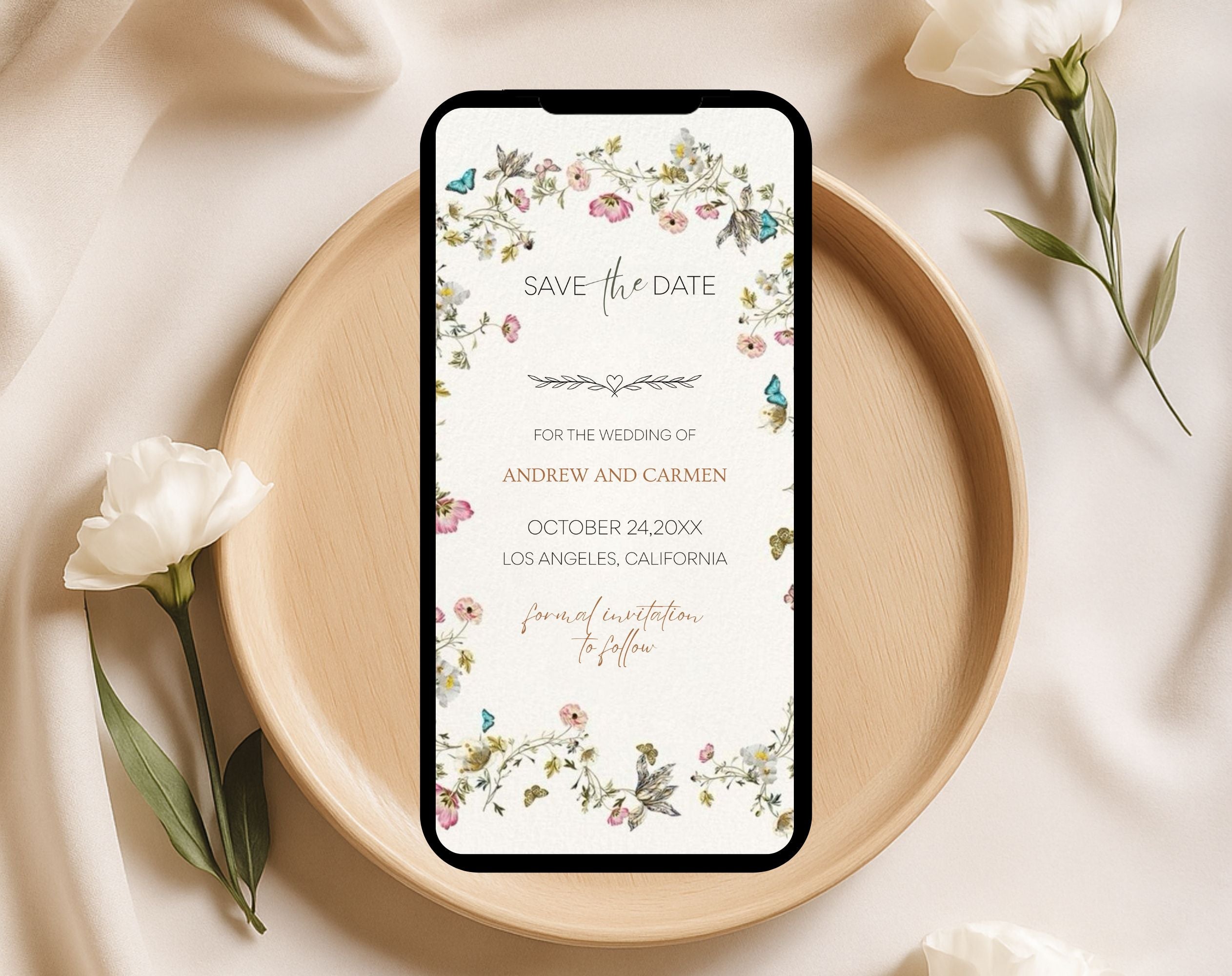 Beige Floral save the date Wedding Invitation