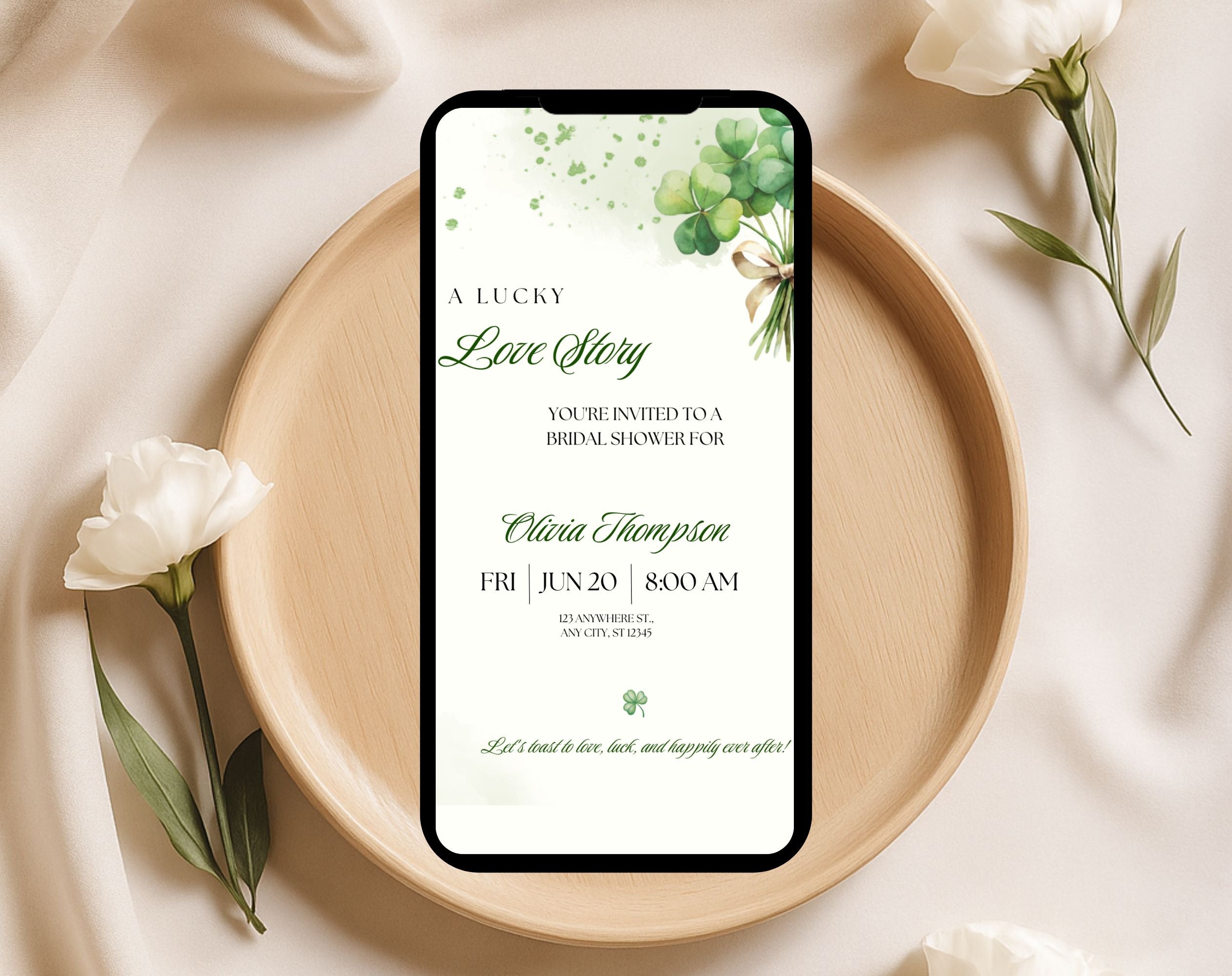 Green Clover Bridal Shower Invitation Template