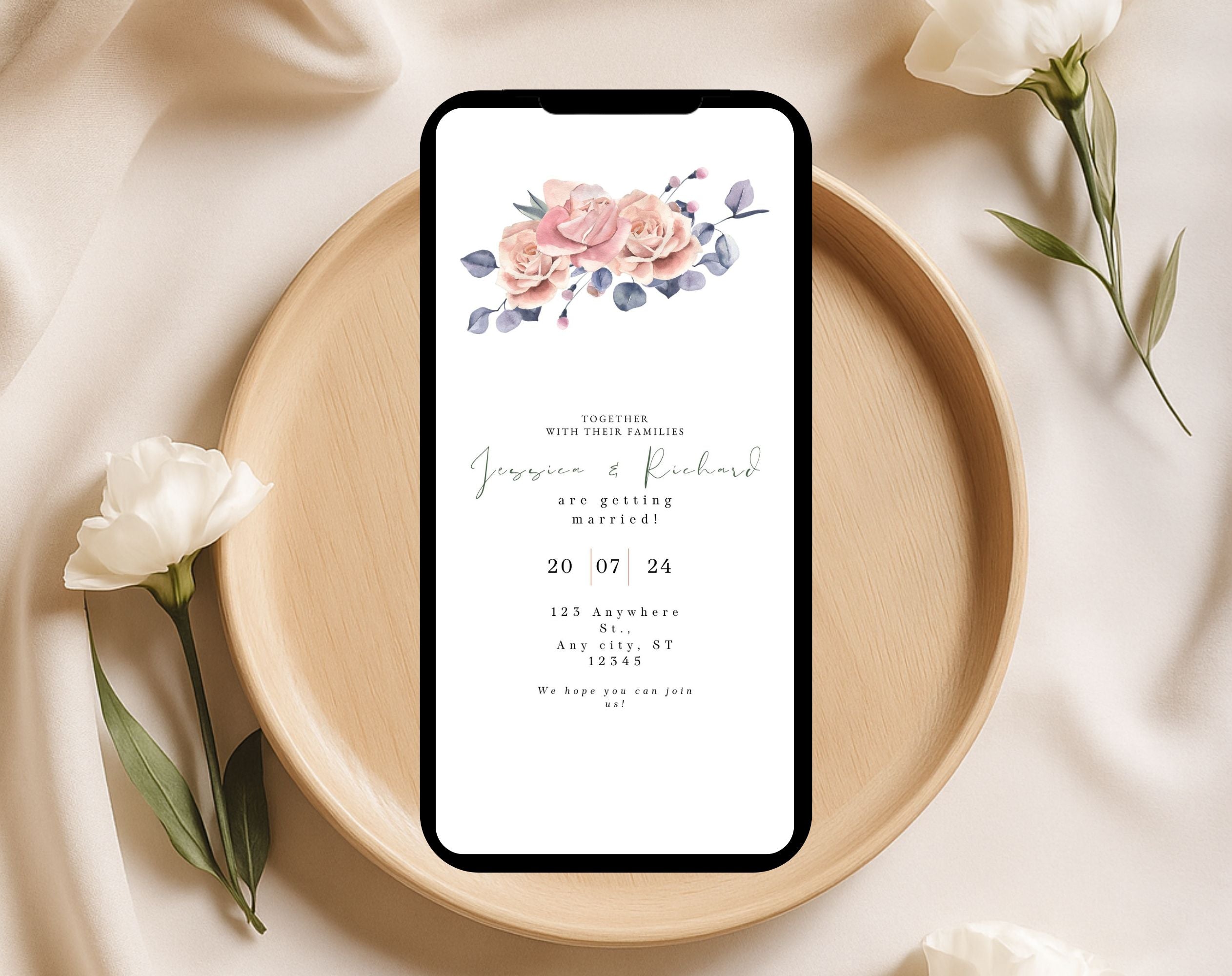 Blush Pink Floral Wedding Invitation