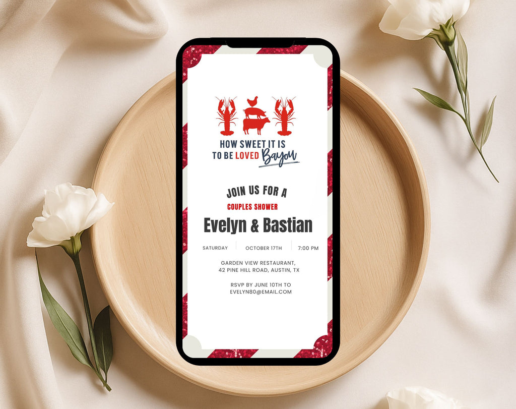 Red and White Bayou Couples Shower Invitation