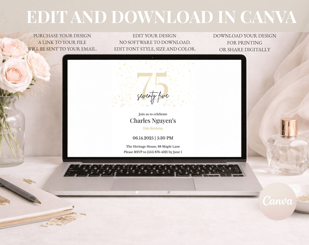 Elegant Gold 75th Birthday Invitation