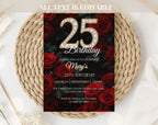Elegant Red Rose 25th birthday invitation