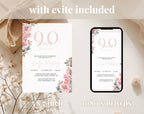 Blush Pink Floral 90th Birthday Invitation