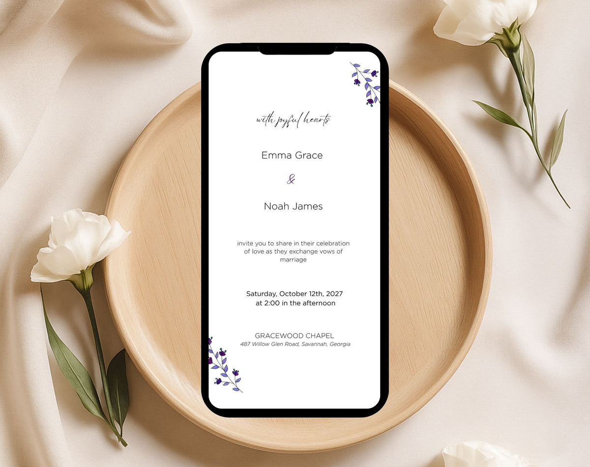 Elegant Purple Floral Wedding Invitation