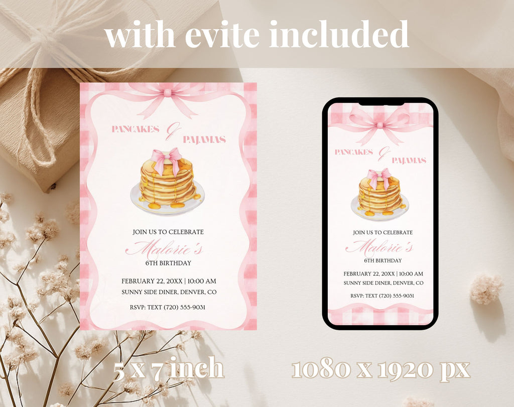 Pink Pancakes and Pajamas 6th Birthday Invitation