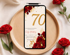 Elegant Red Rose 70th Birthday Invitation