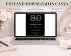 Black 80th Birthday Invitation Template