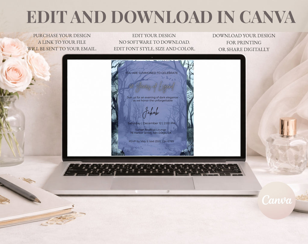 Blue Gothic 60th Birthday Invitation