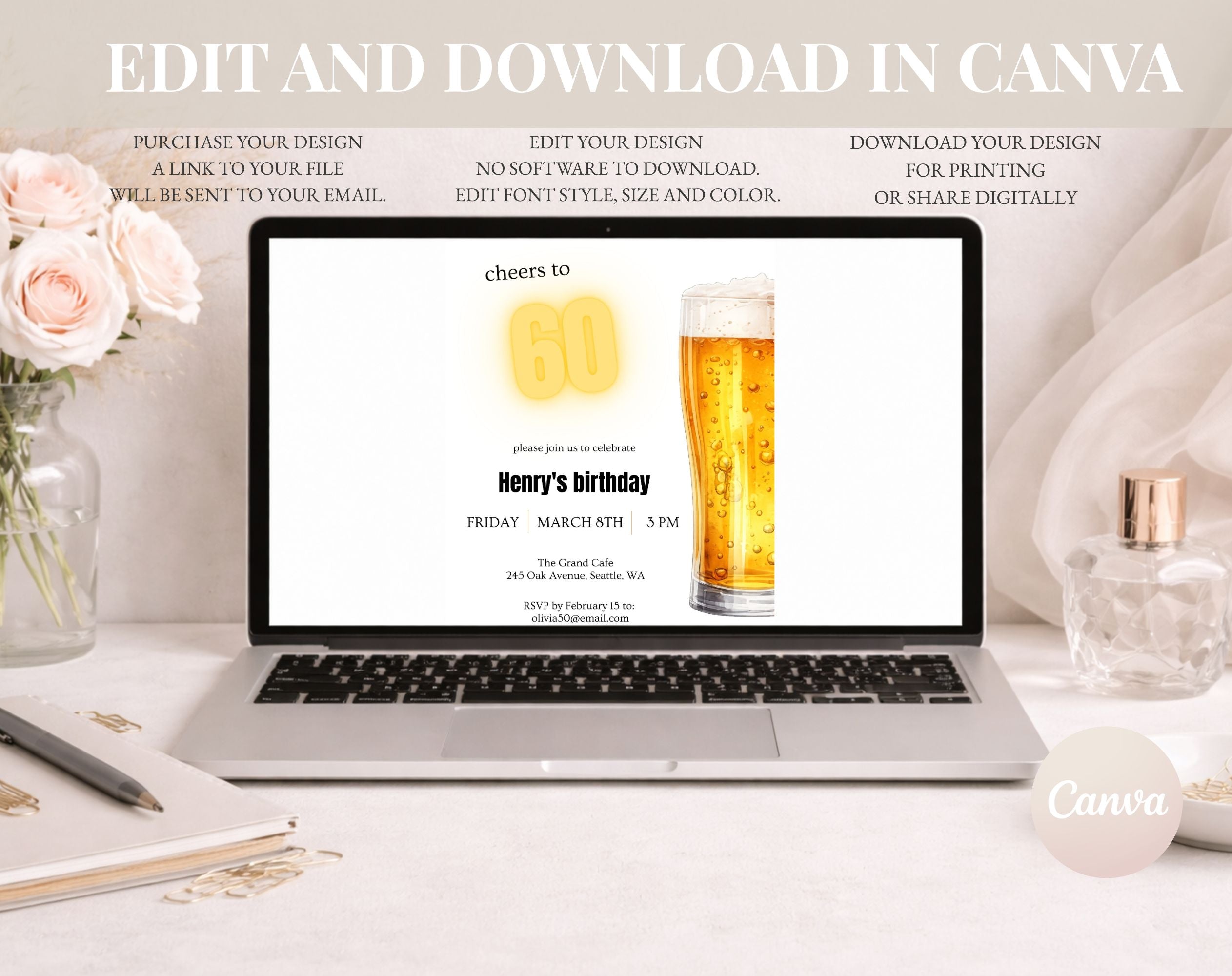 60th Beer Birthday Invitation
