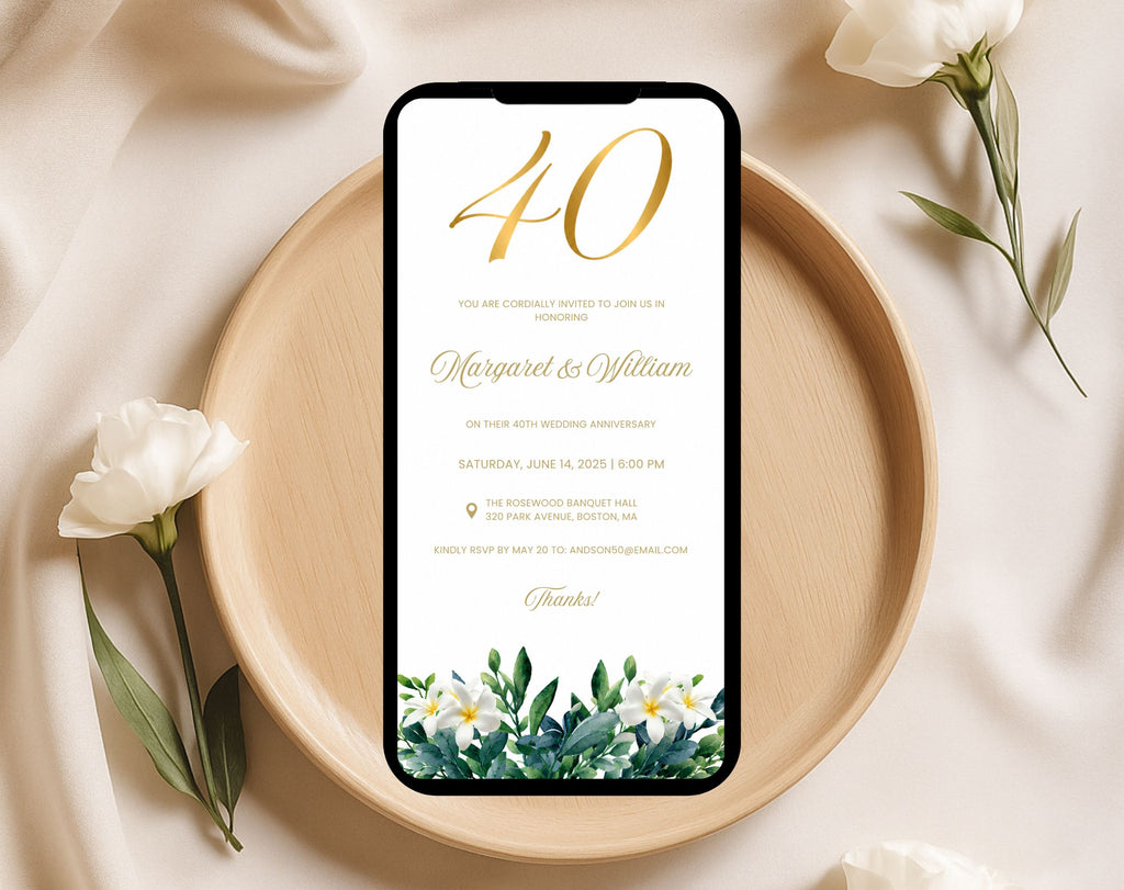 40th White Gold Wedding Anniversary Invitation