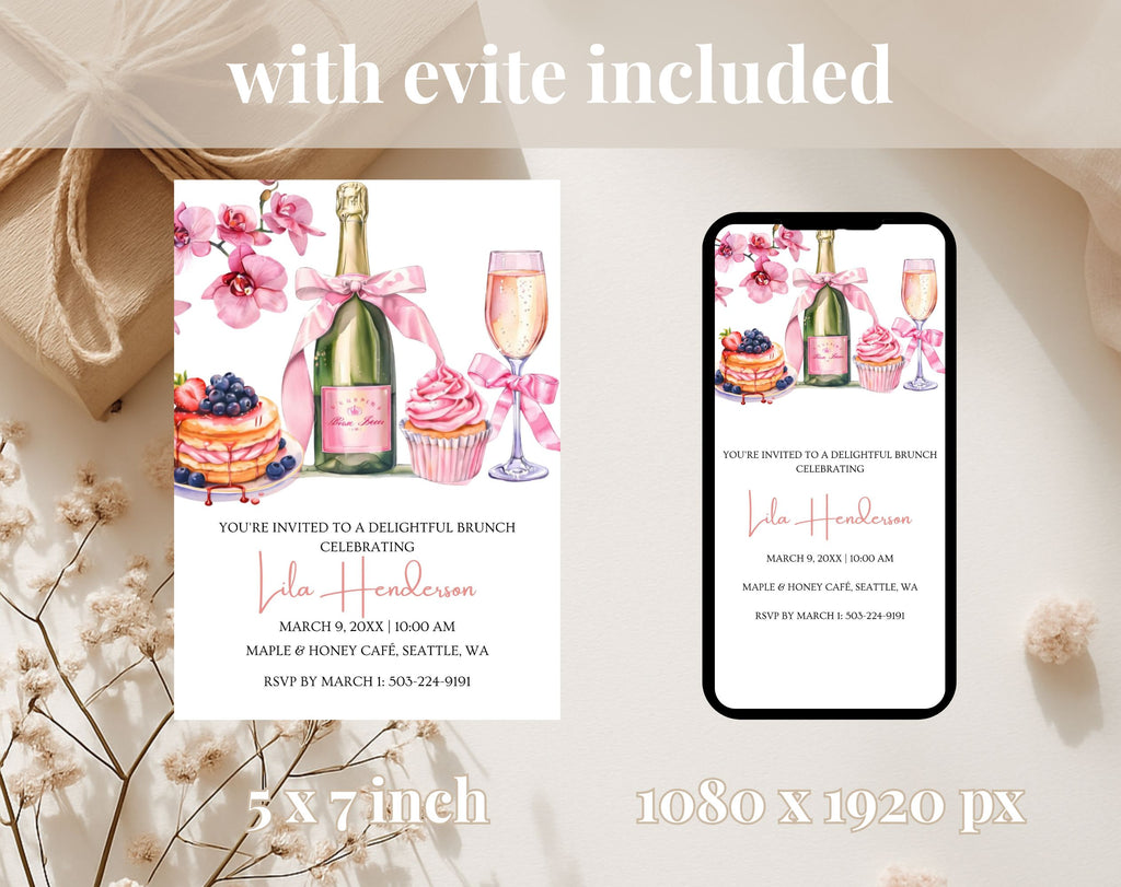Pink and Gold Birthday Brunch Invitation