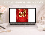 Red Gold 80th Birthday Invitation