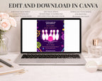 Purple Neon Bowling 8th Birthday Invitation