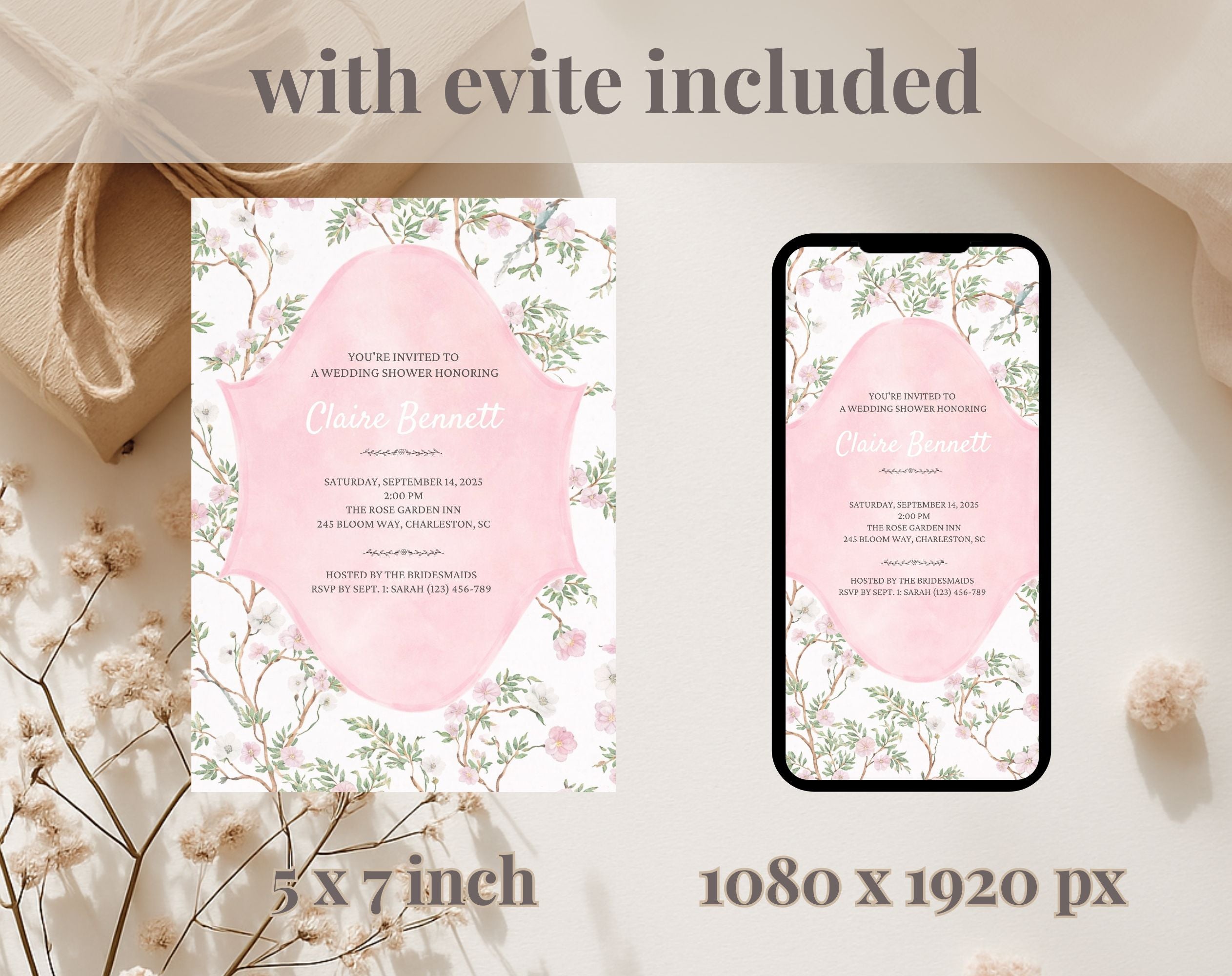 Elegant Pink Floral Bridal Shower Invitation