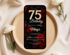 Luxury Red Rose 75th Birthday Invitation
