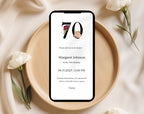 Black Elegant Floral 70th Birthday Invitation