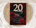 20th Red rose floral Birthday Invitation