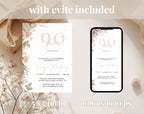 Blush Pink and Green Floral  90th Birthday Invitation