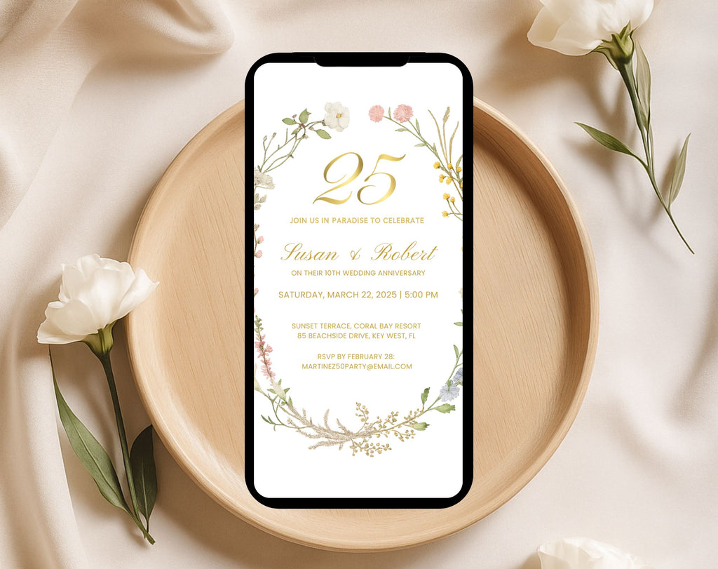 Elegant 25th Wedding Anniversary Invitation