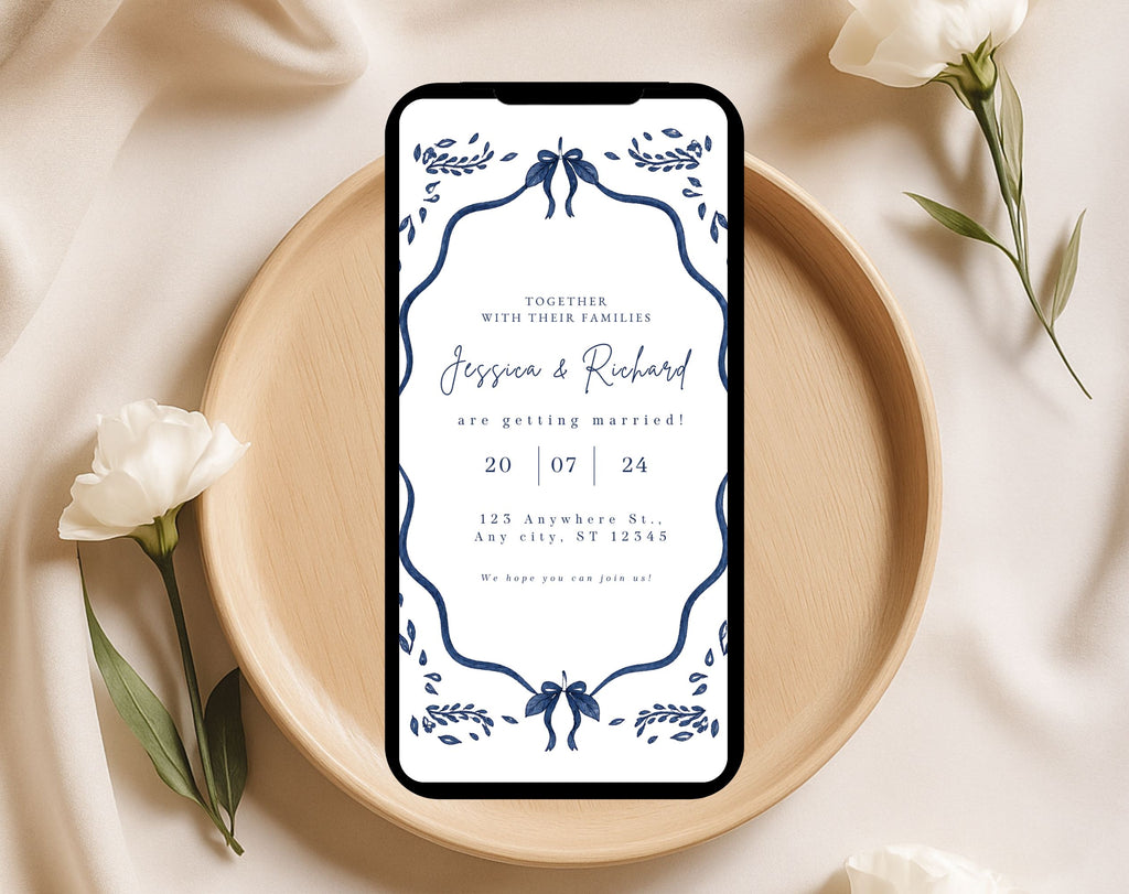 Blue Mediterranean Wedding Invitation