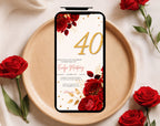Elegant red rose golden 40th Birthday Invitation