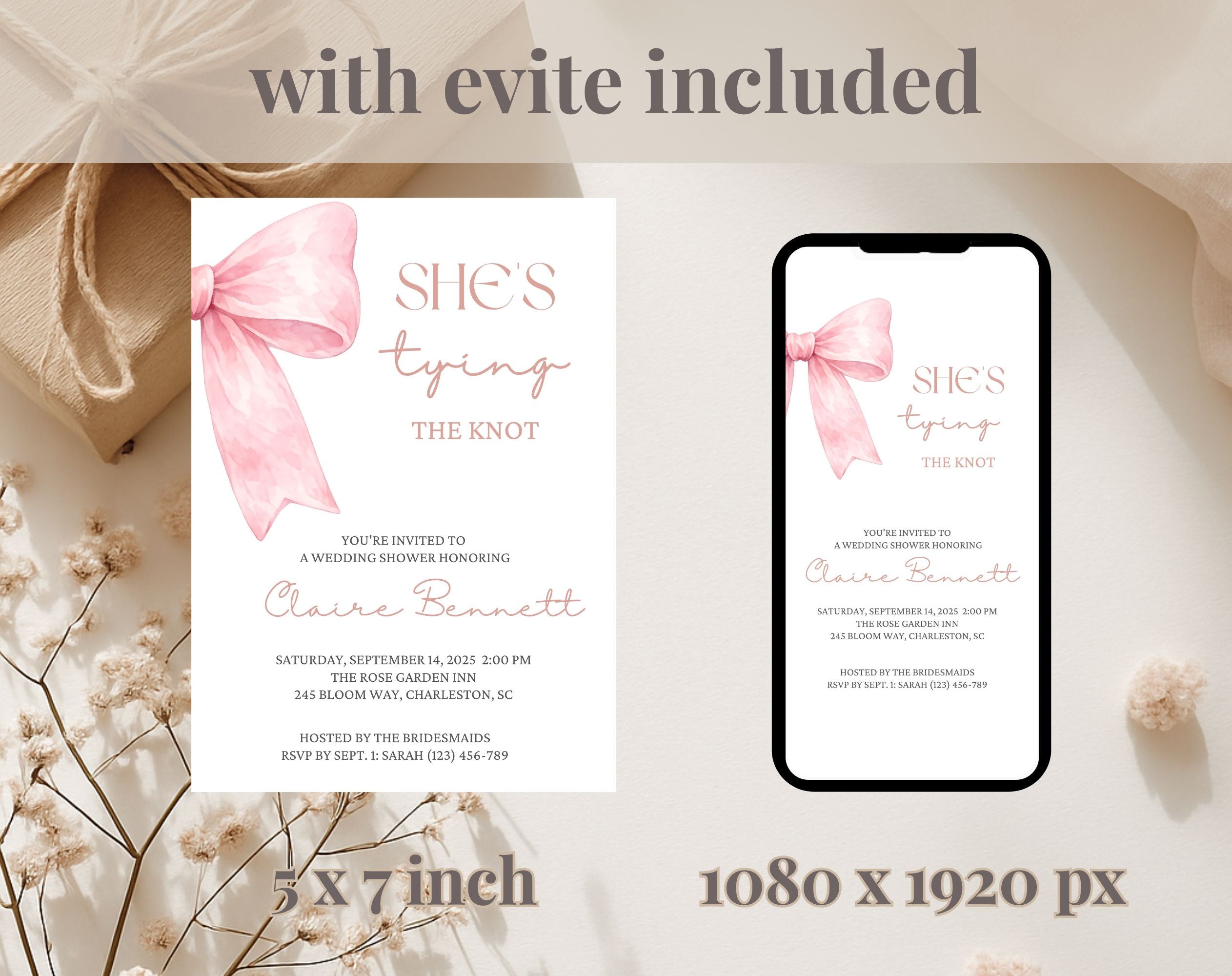 She's Tying the Knot Blush Pink Bridal Shower Invitation