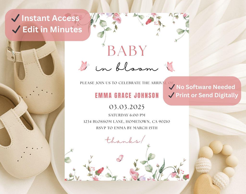 Baby in Bloom Pink Baby Shower Invitation