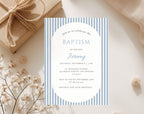 Classic Blue Striped Baptism Invitation