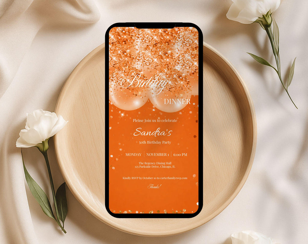 Orange 50th Birthday Dinner Invitation