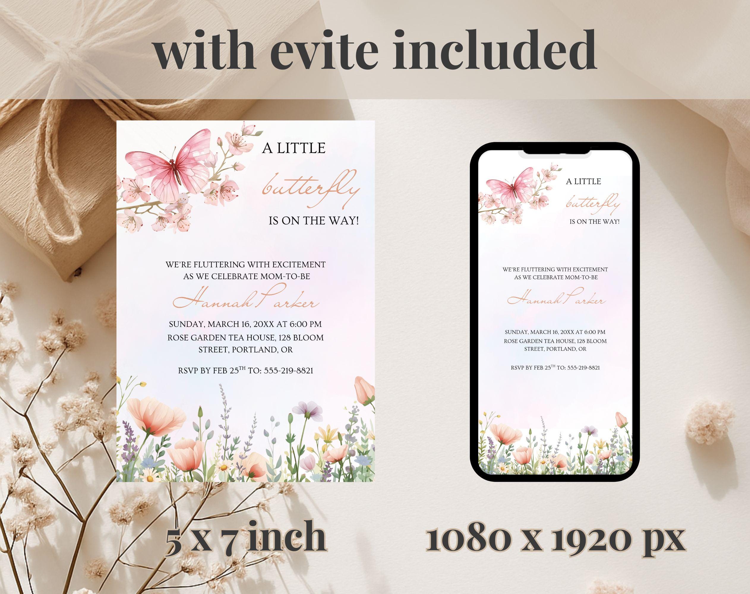 Pink Butterfly Baby Shower Invitation