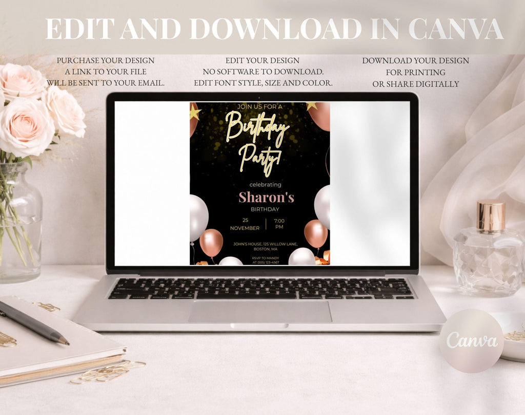 Black & Gold Birthday Invitation