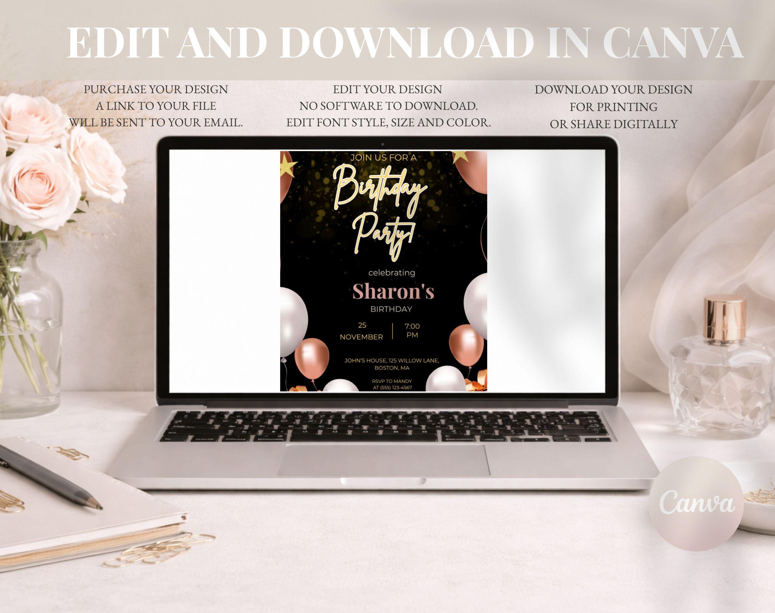 Black & Gold Birthday Invitation