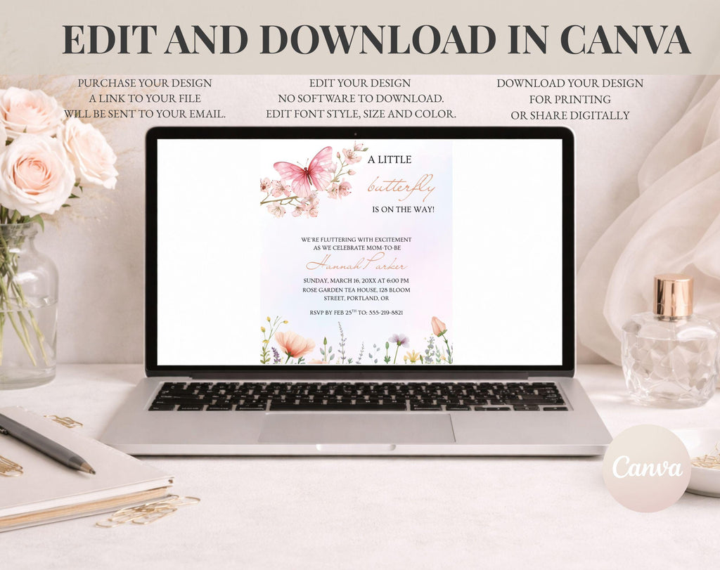 Pink Butterfly Baby Shower Invitation