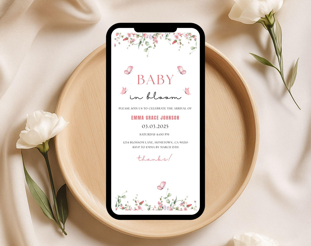 Baby in Bloom Pink Baby Shower Invitation