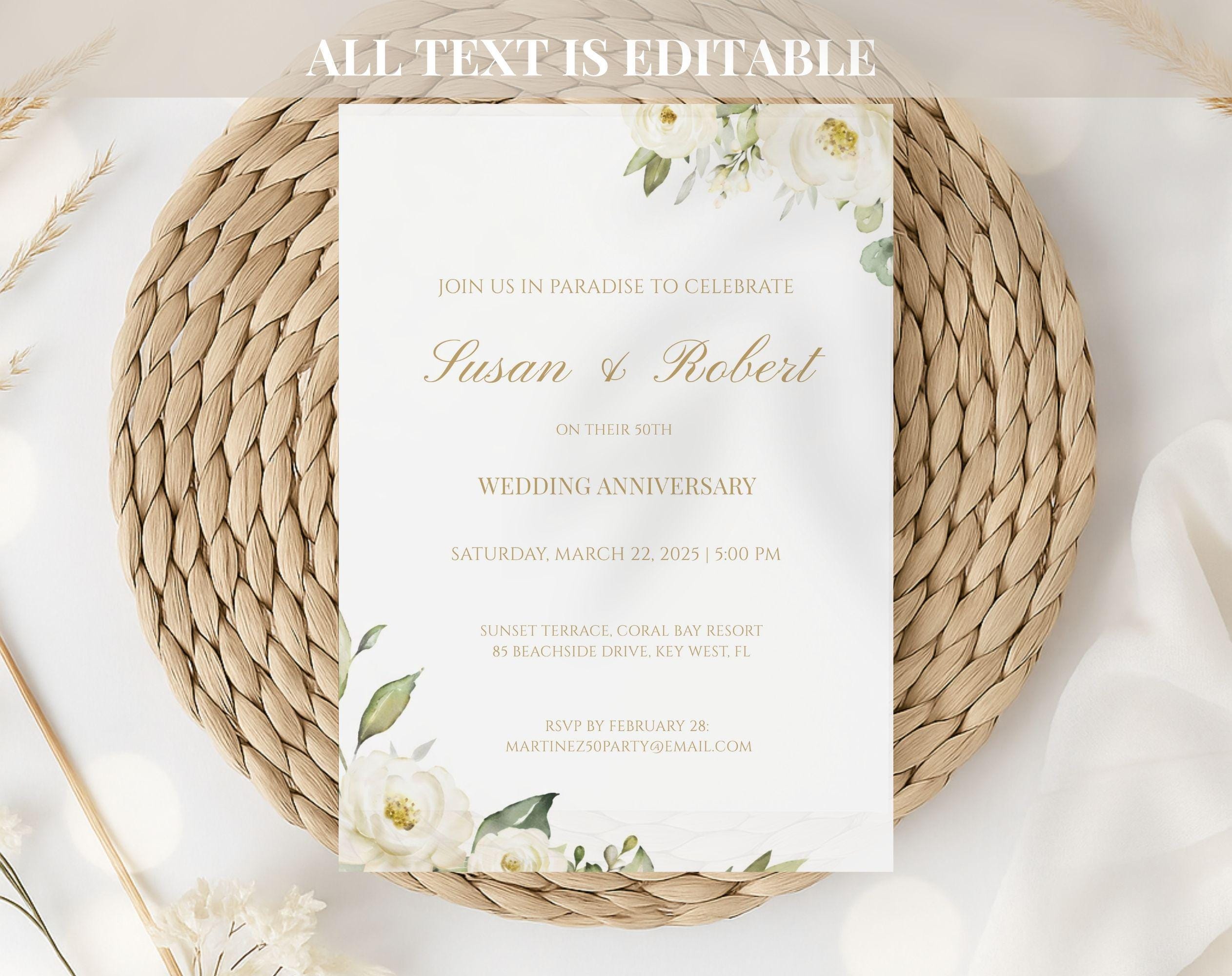 White Gold Floral 50th Wedding Anniversary