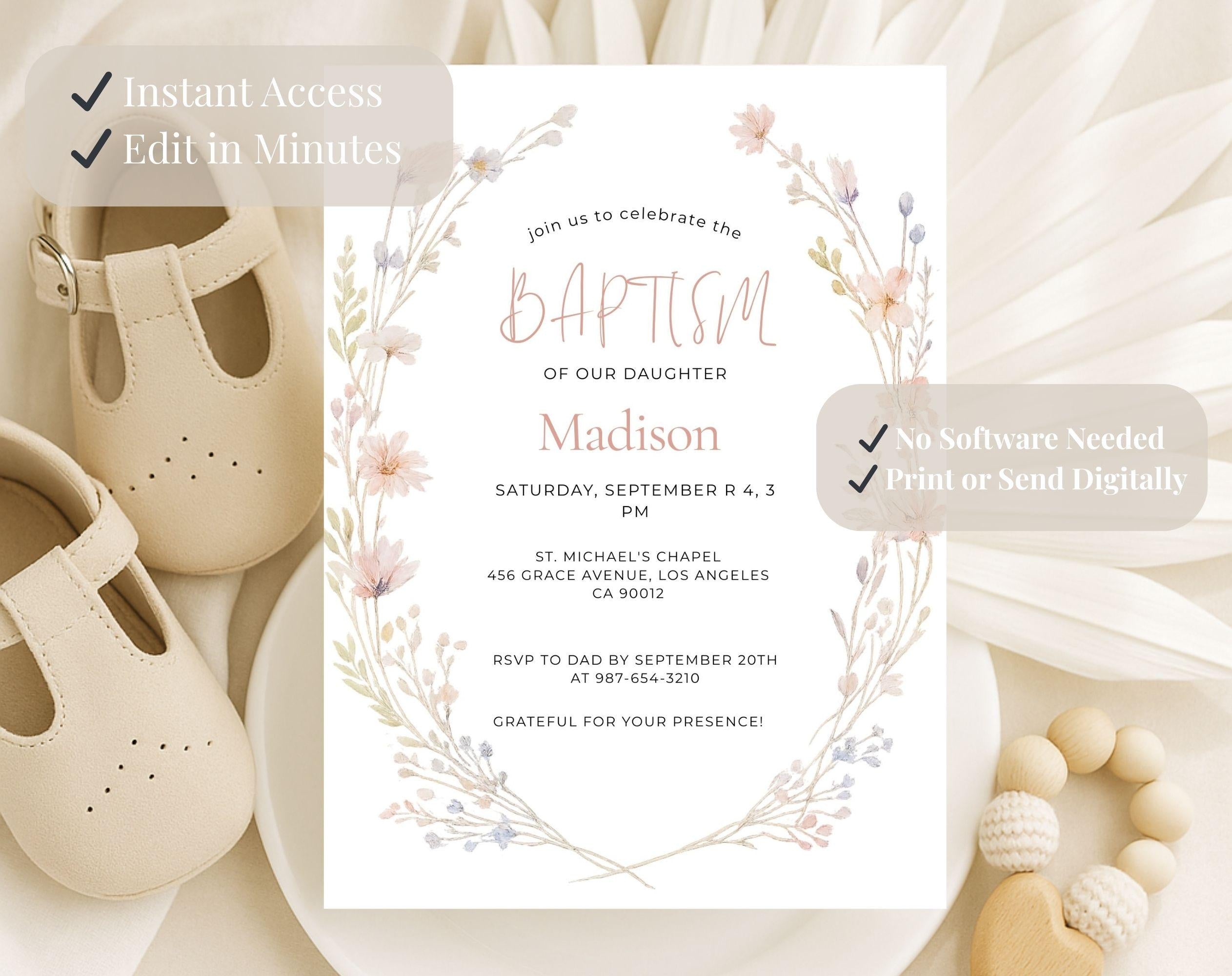 Floral Baptism Invitation
