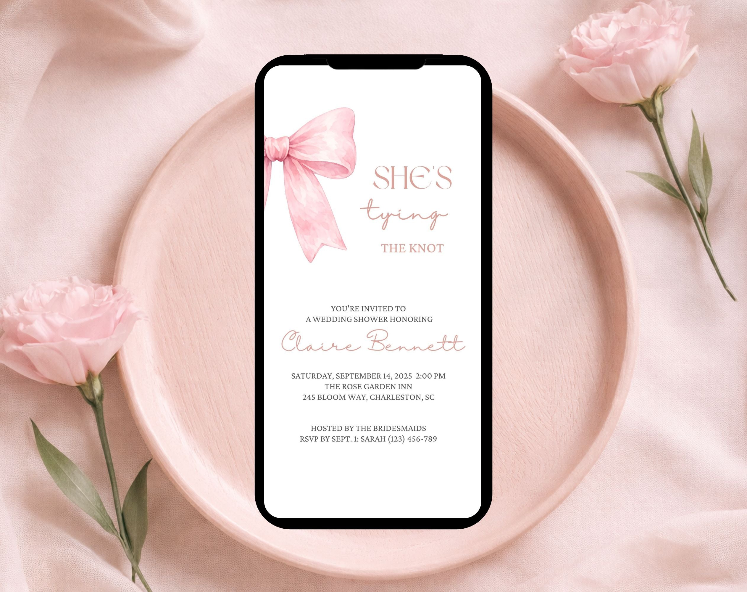 She's Tying the Knot Blush Pink Bridal Shower Invitation