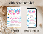 Pink Blue Pool Party 10th birthday Invitation