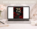 Luxury Red Rose 75th Birthday Invitation