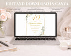 White Gold Floral 40th Wedding Anniversary Invitation