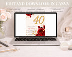 Elegant red rose golden 40th Birthday Invitation
